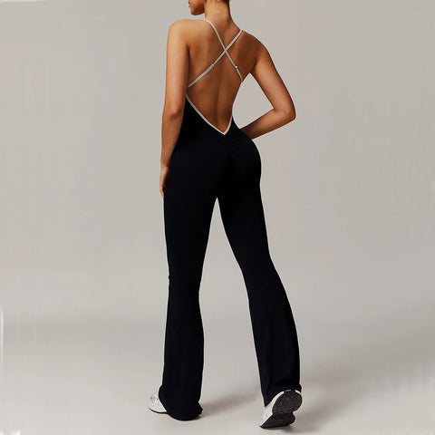 🖤 SISU VibeForm Jumpsuit – Sculpted Fit with V-Back Detail